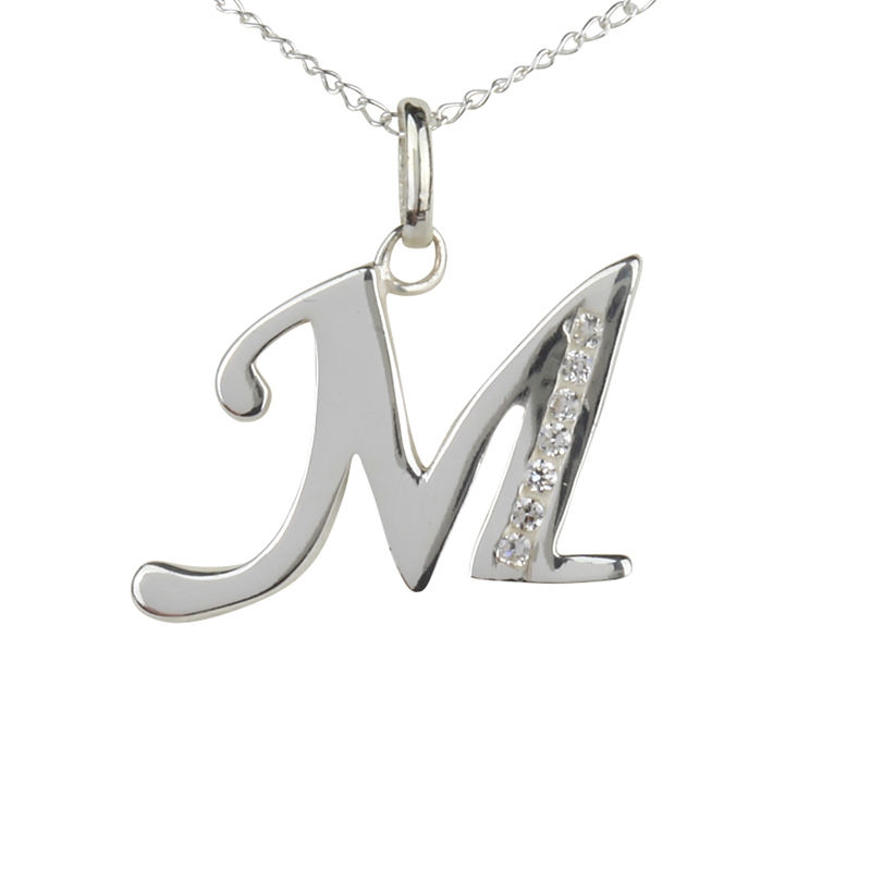 Pendentif lettre M, argent, zircons - N3762-M - Création Gl