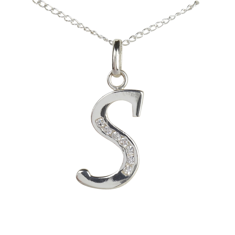 Pendentif lettre s, argent, zircons - N3762-S - Création Gl