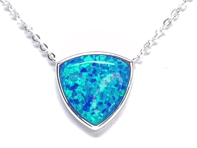 Collier argent, opale bleue synthétique - N4389 - Création Gl