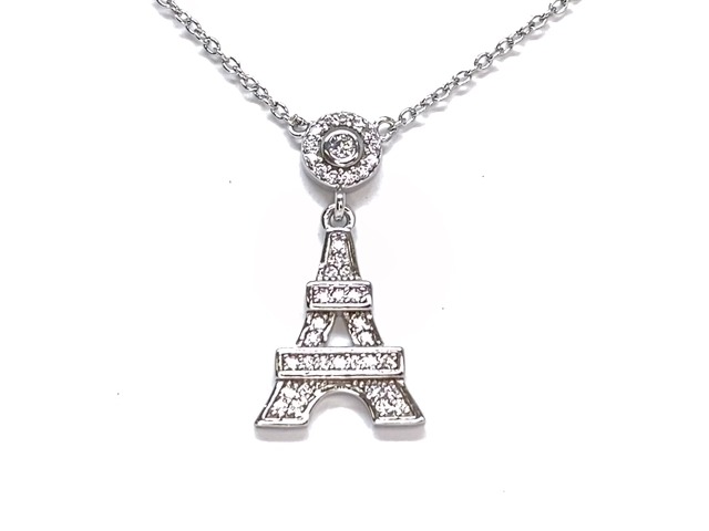 Collier tour eiffel, argent, zircons