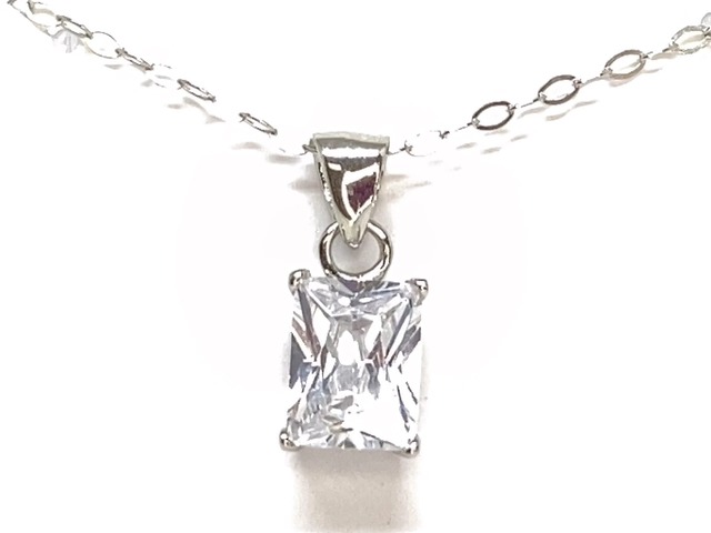 Pendentif solitiare carré, argent, zircon - N4611 - Création Gl