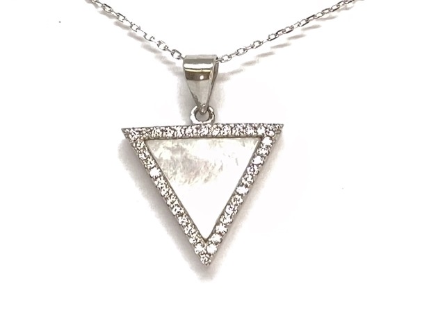 Pendentif triangulaire, argent, nacre de perle, zircons - N4703 - Création Gl