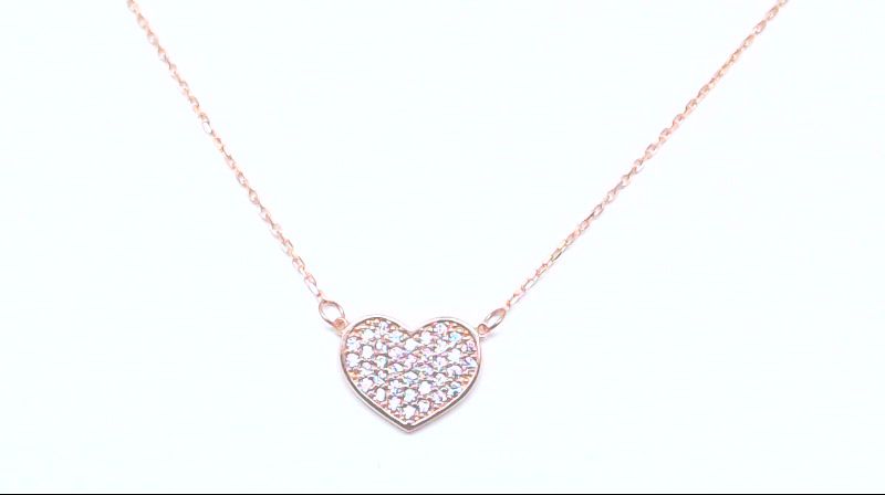 Rose gold heart necklace, zirconias - PAU-1460-R - Exclusivity