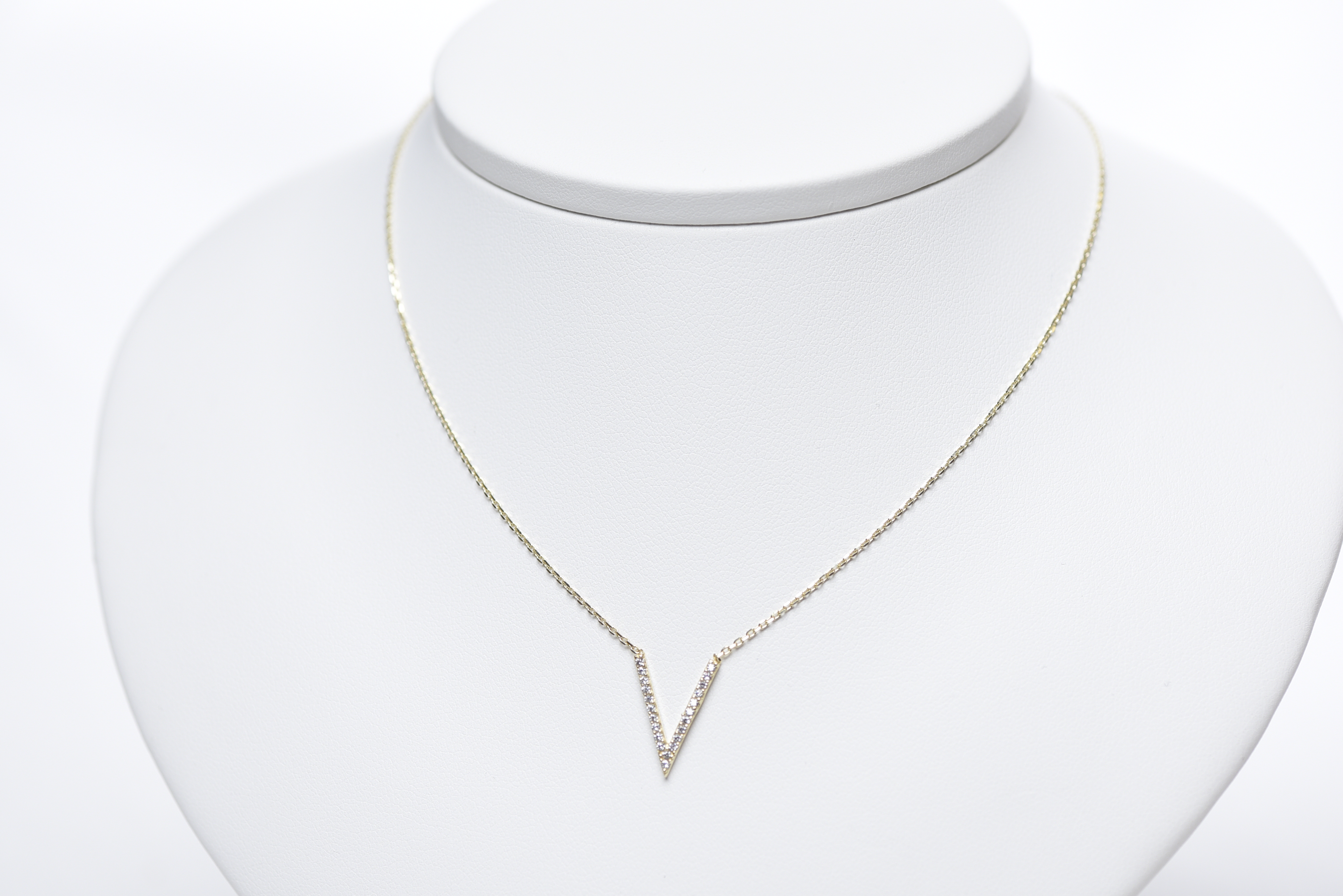 Yellow gold v necklace, zirconias - PDG-196-J - Exclusivity