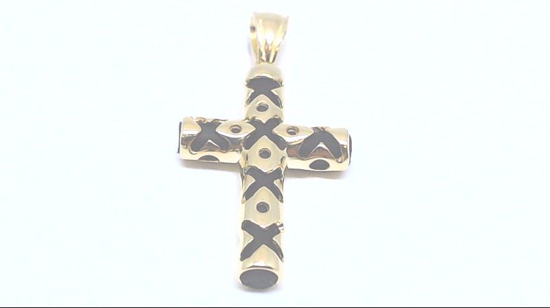 Pendentif croix, or jaune 10 carats, silicone noir