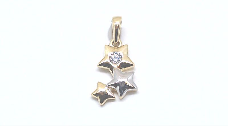 Pendentif étoiles, or 2 tons (jaune/blanc) 10 carats, zircon incolore - PMDD01-1866-2T - Exclusivités