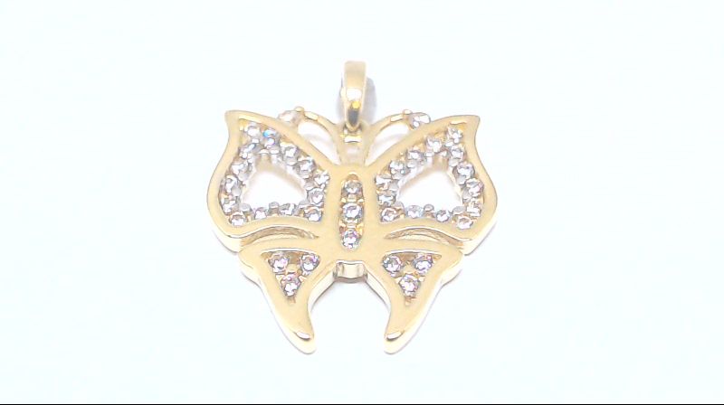 Pendentif papillon, or 2 tons (jaune/blanc) 10 carats, zircons incolores