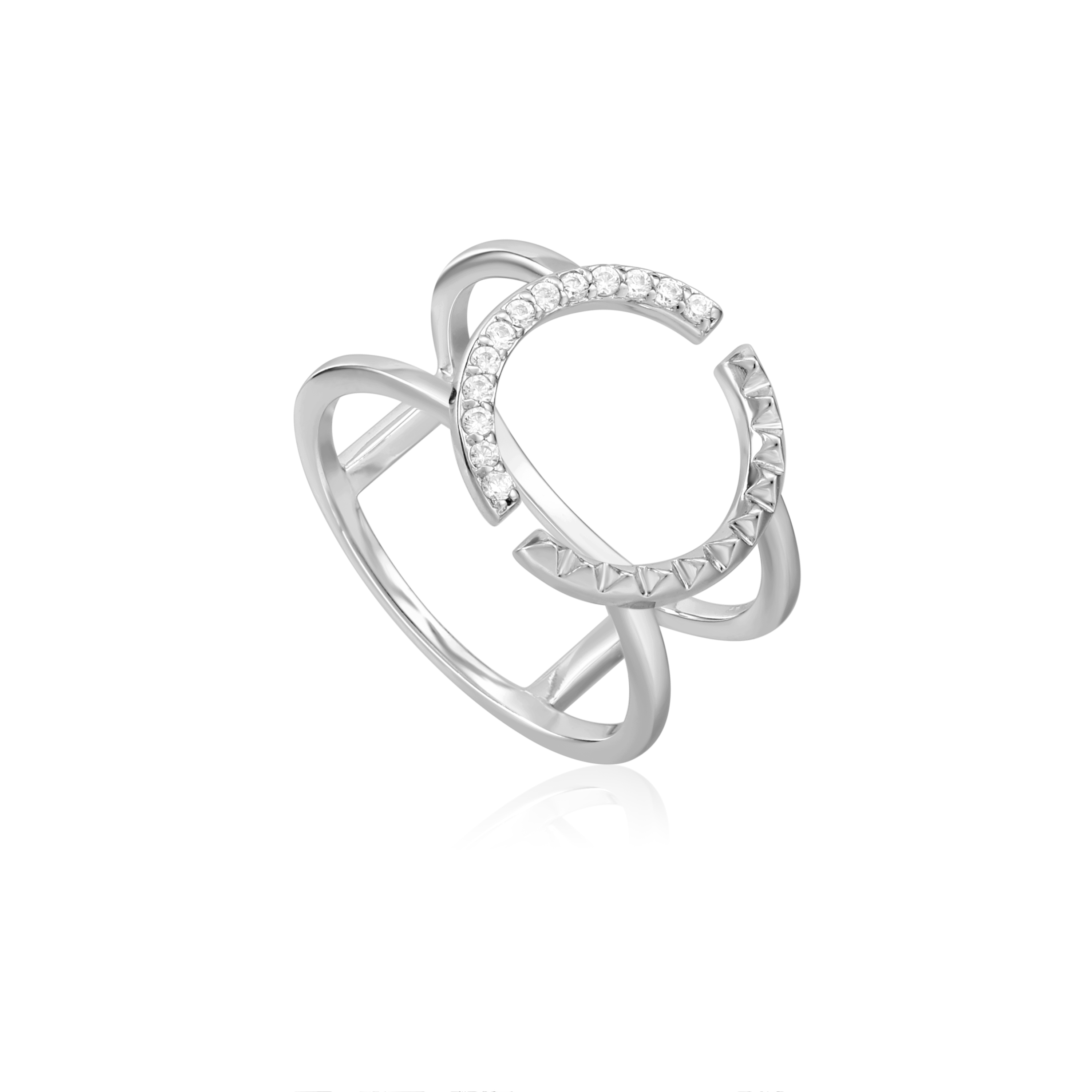 Rhodium-plated silver open ring with cz - R025-01H - Ania Haie