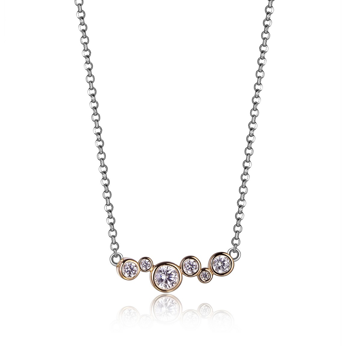 2-tone silver necklace with zirconium - R0LBC09744 - Elle