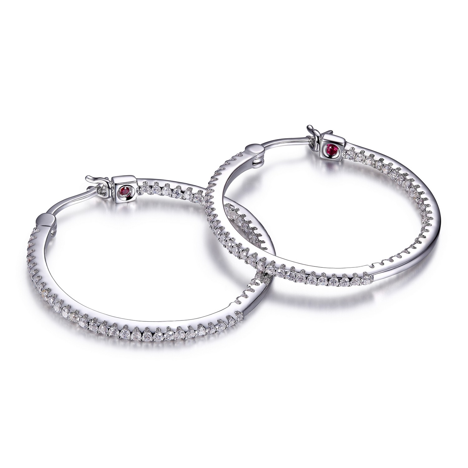 Silver hoop earrings with zirconium for women - R2LC3Q000K - Elle