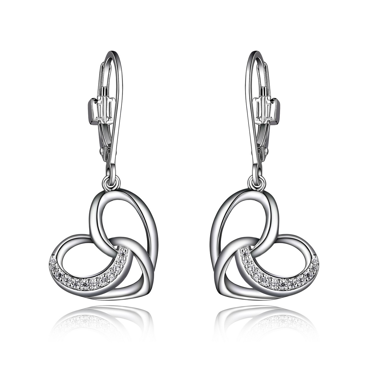 Silver heart dang. earrings, cz - R2LCA20003 - Elle