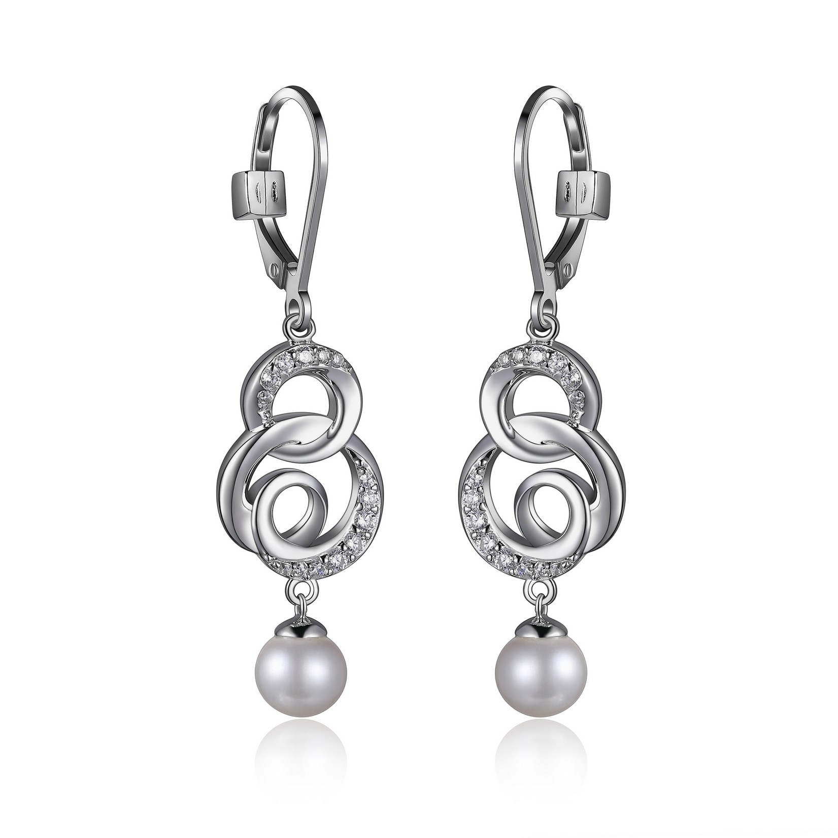 Rhodium-plated silver, cz, pearl dangling earrings - R2LCB54503 - Elle