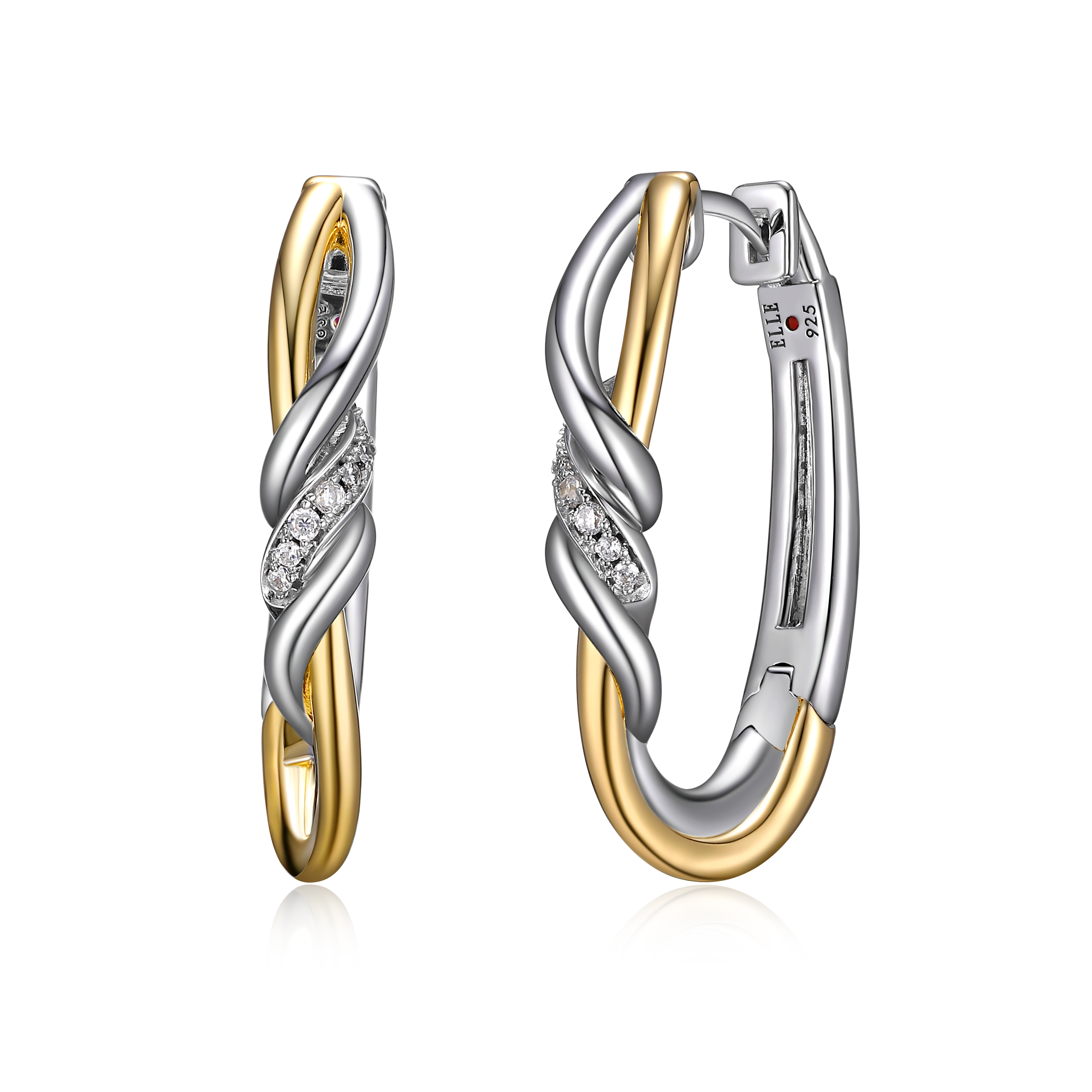 2 tone silver hoop earrings with zirconium - R2LCD50027 - Elle