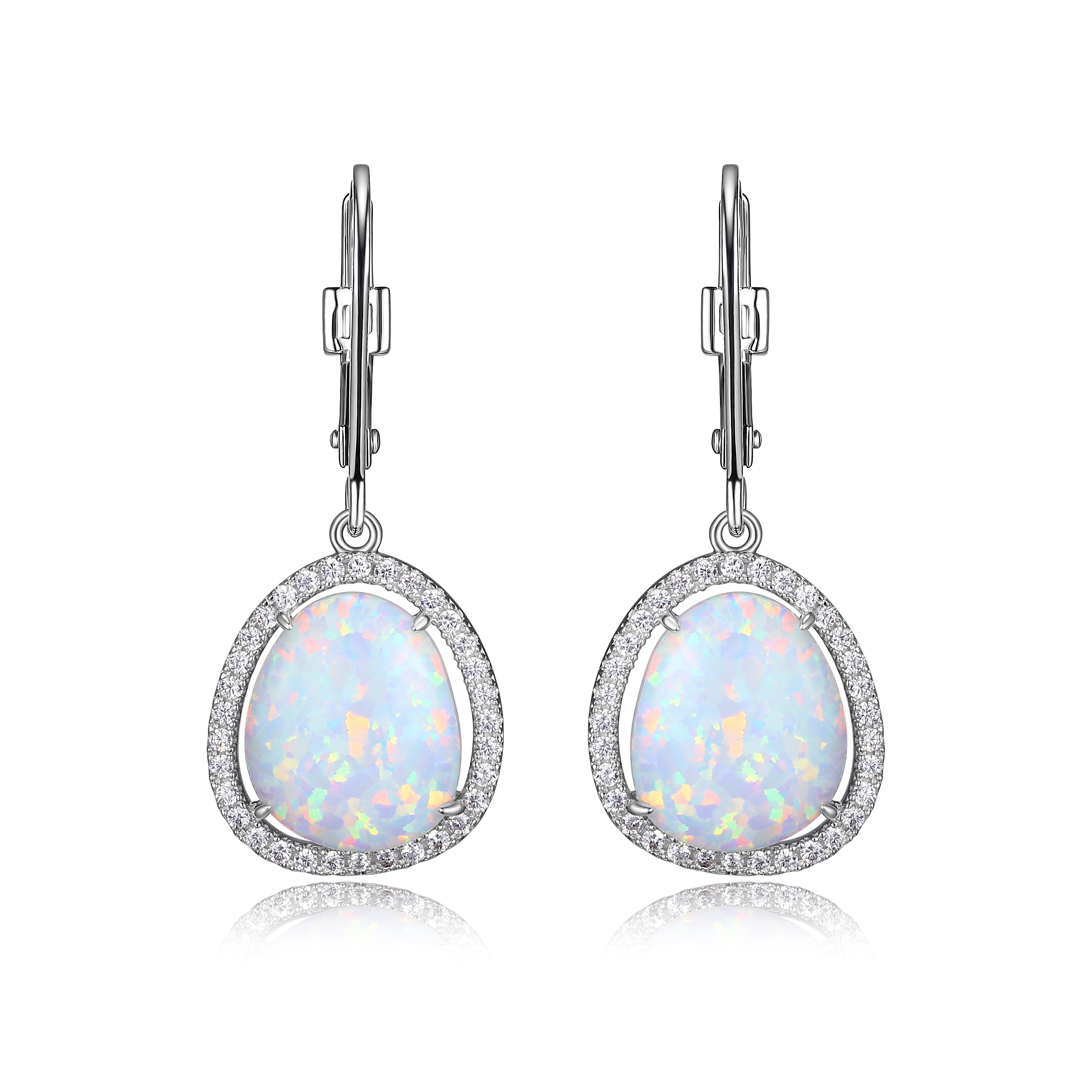 Silver and opal dangling earrings