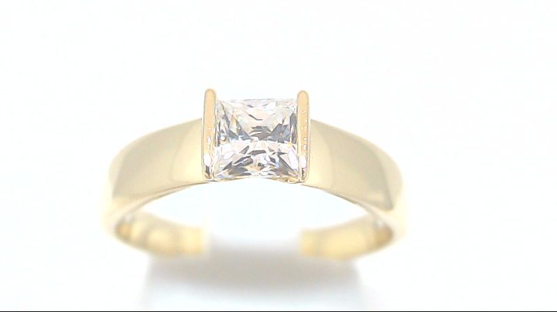 Bague solitaire, or jaune, zircon