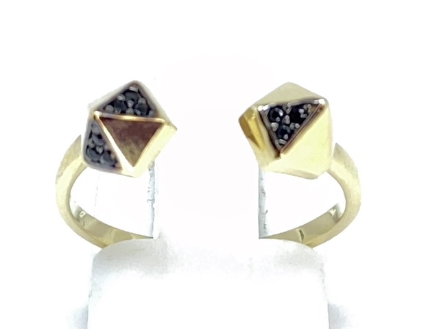 Bague ouverte, or jaune 10 carats, zircons noirs - RDC01-4221-J - Exclusivités