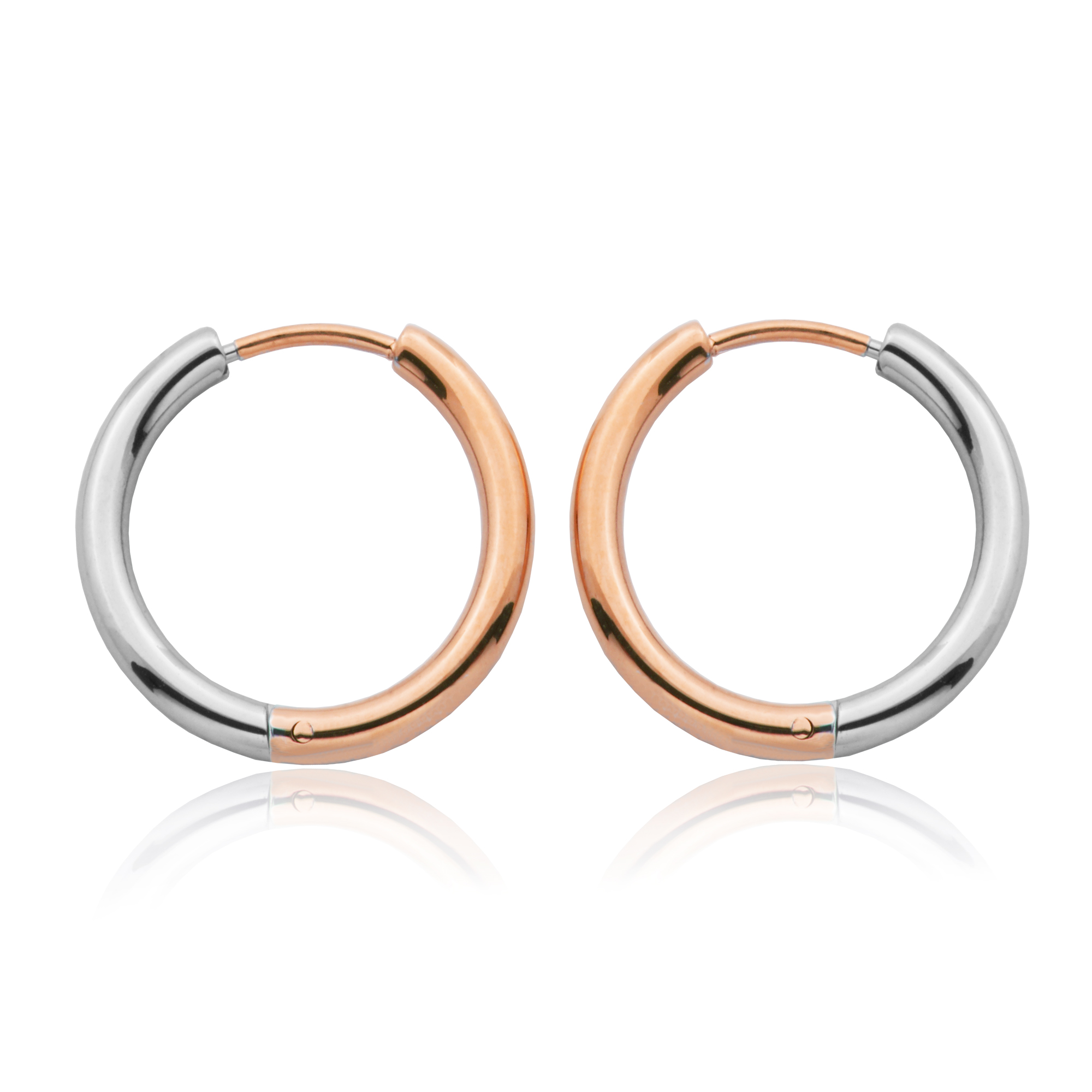 Women's 2-tone rose stainless steel hoop earrings - T2XA640315 - Steelx