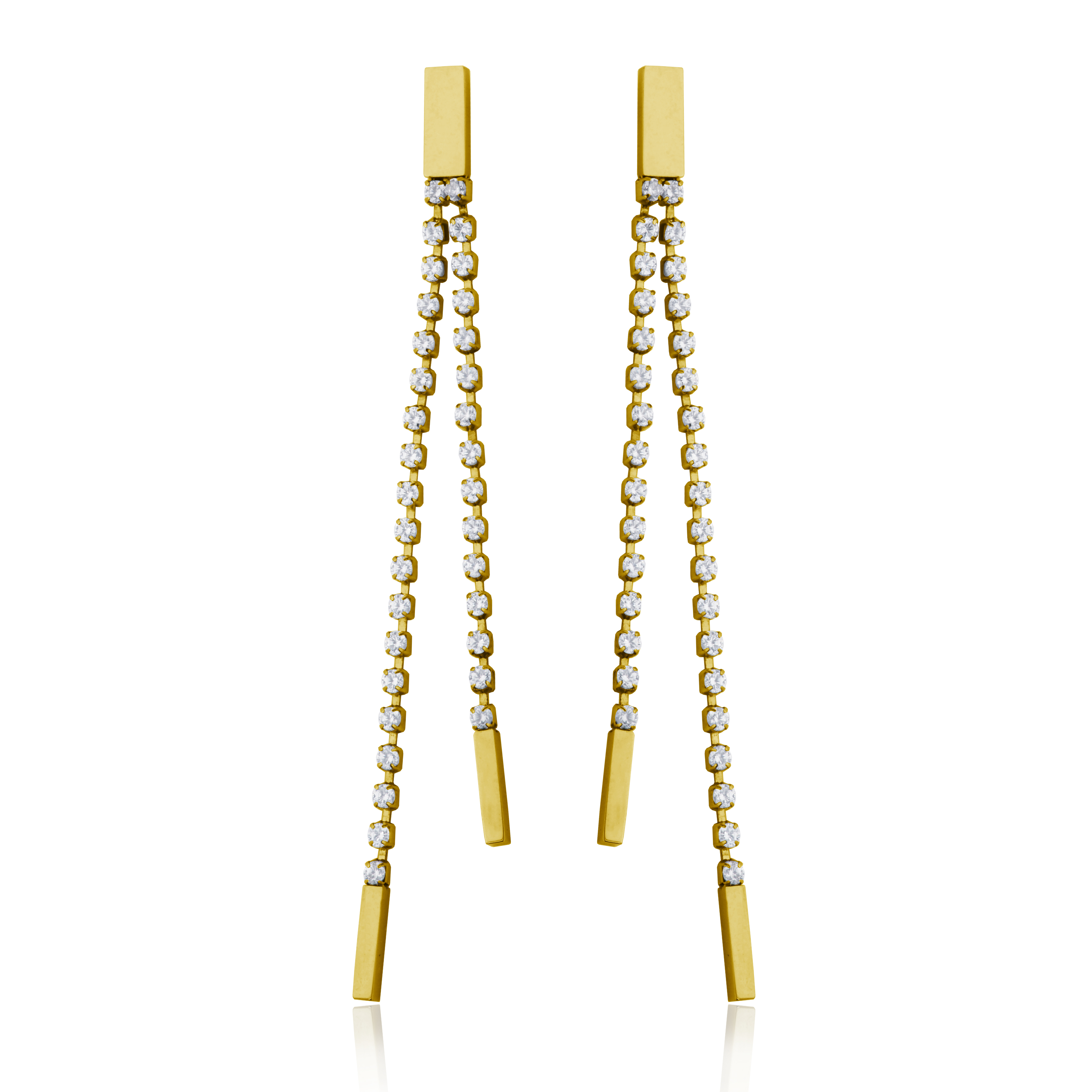 Women's dangling golden steel and zirconium earrings - T2XA680200 - Steelx