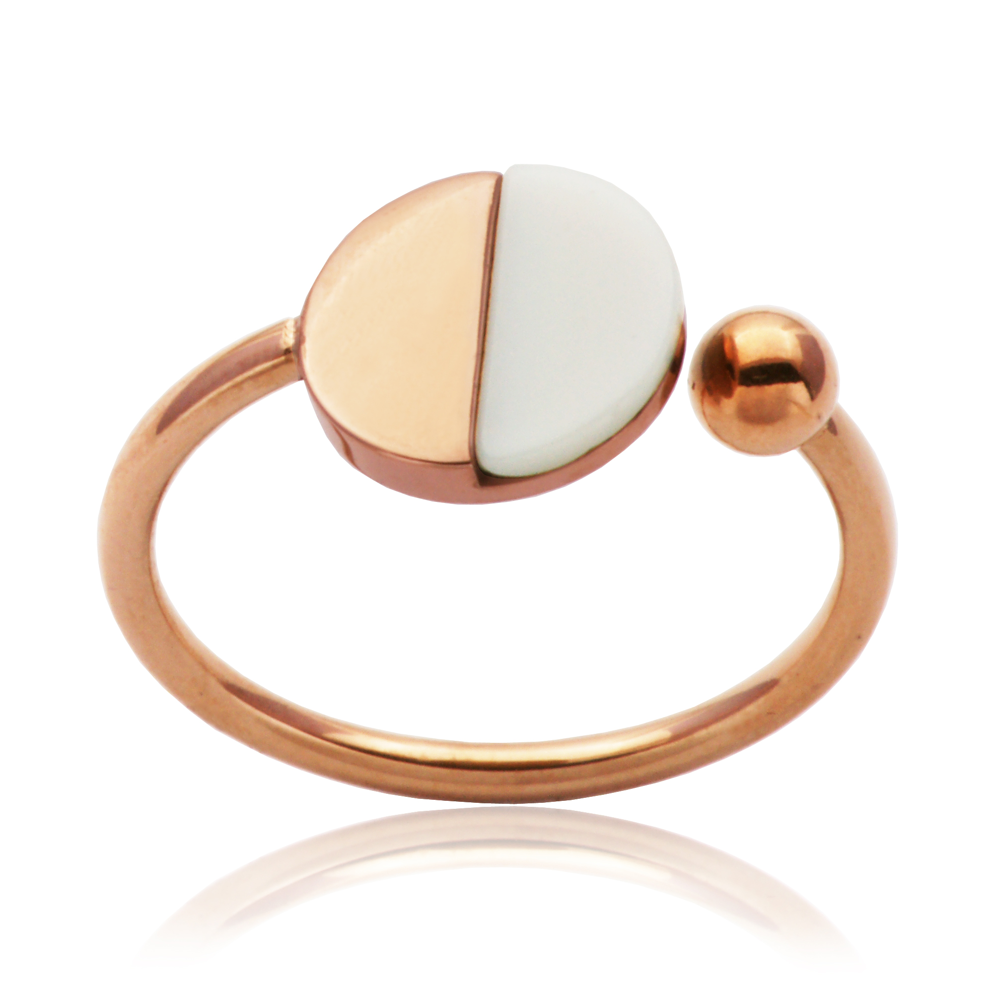 Bague acier rosé, quartz blanc