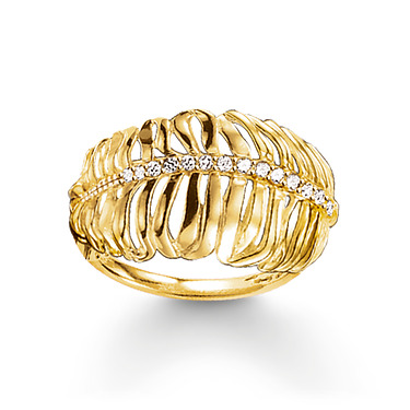 Golden silver feather ring with zirconium