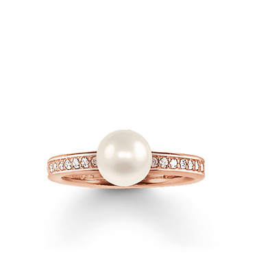 18kt plated rose gold ring with cz and pearl