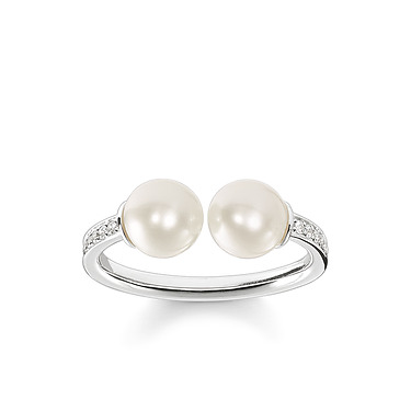 Silver pearl and cz ring