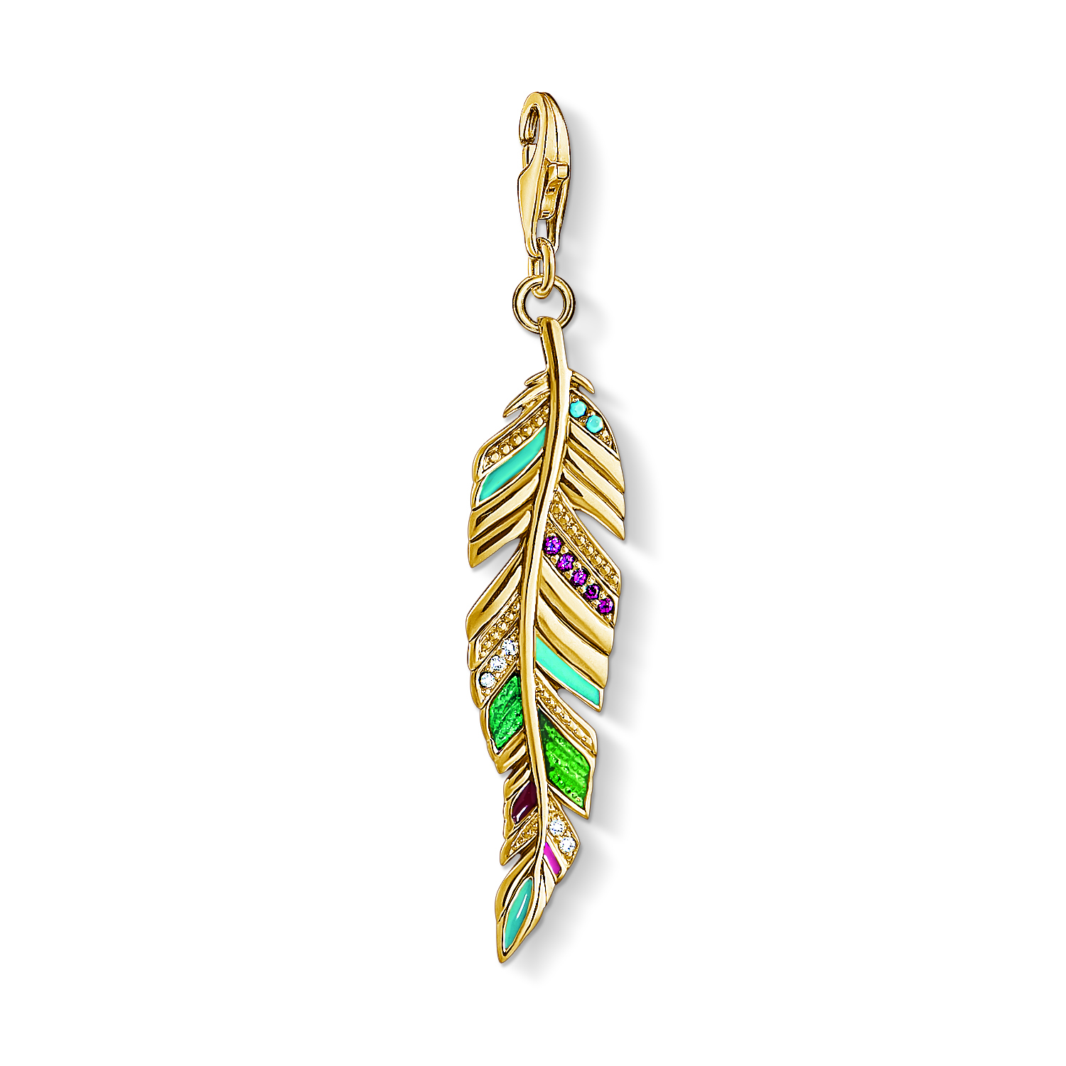 Charm plume pierres synt. plaqué or 18kt