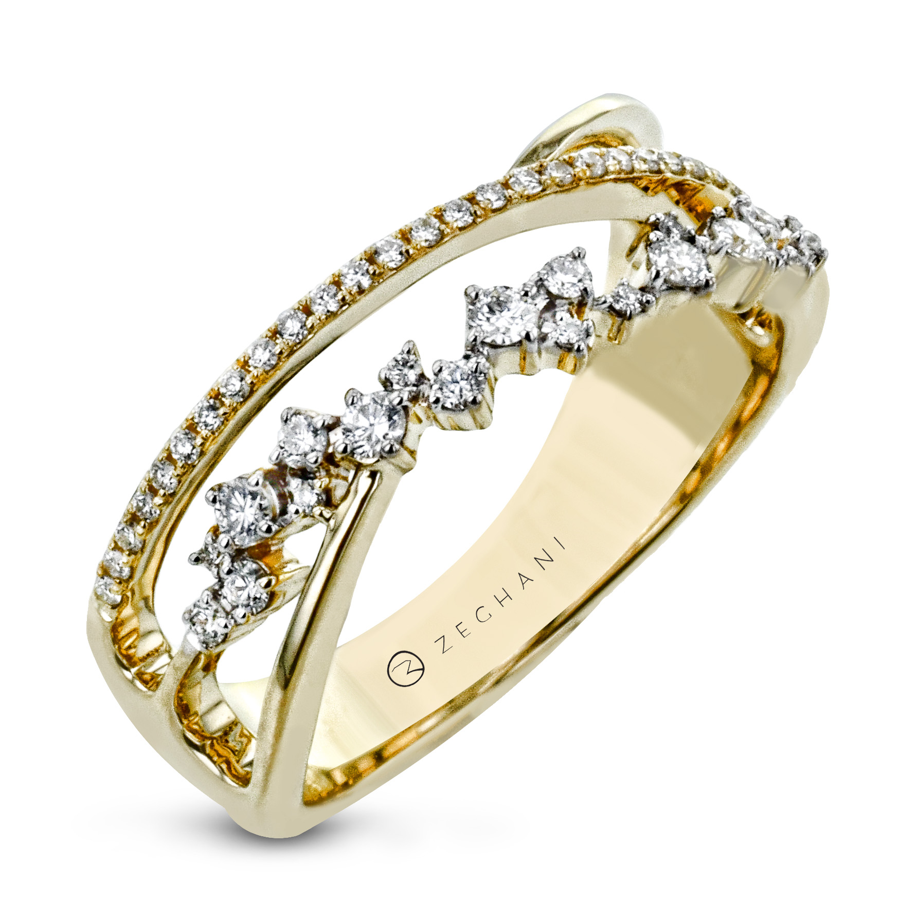 Two-tone gold ring (yellow/white) with a total of 28 diamond points - ZR2129-Y - Zeghani